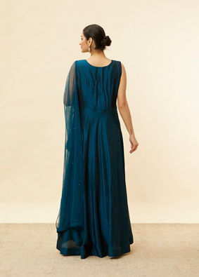 Teal Blue Embellished Empire Waist Dress image number 3